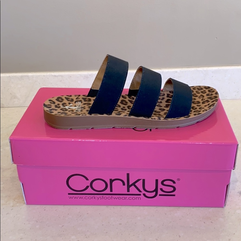 Corkys black/leopard Dafne sandals NEW